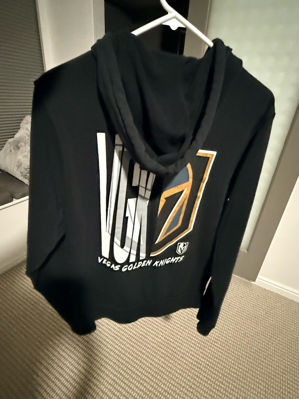 Vegas Golden Knights NHL Zip-Up Hoodie with White Drawstrings Large logo on back